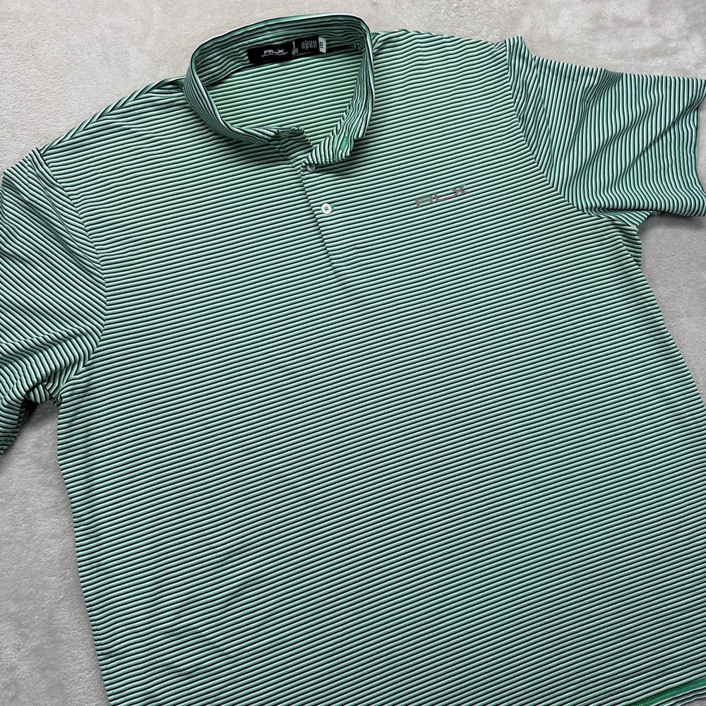 RLX Ralph Lauren Shirt Mens XXL Preppy Golf Polo Green White Stripe Short Sleeve